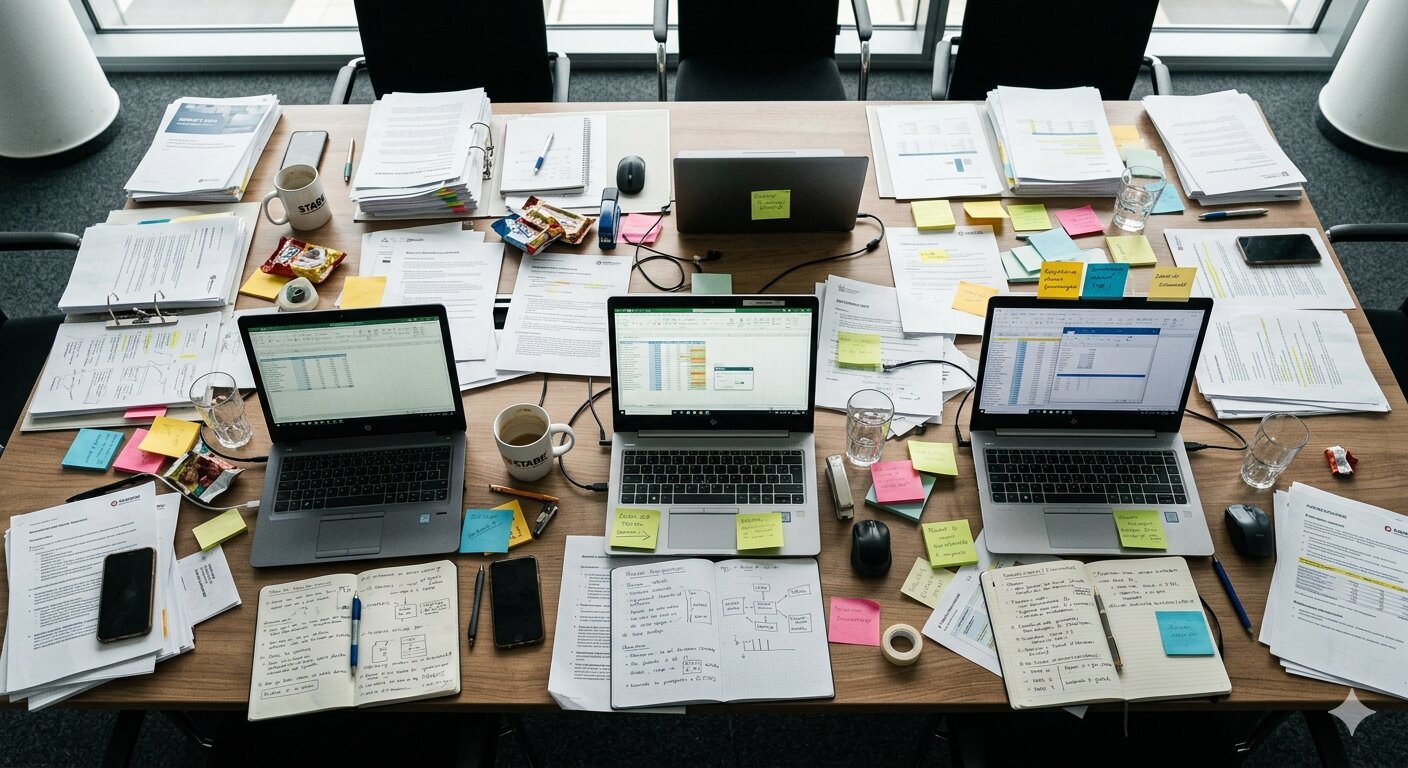 Fragmentierte Nachhaltigkeitsbemühungen: verstreute Dokumente und unkoordinierte ESG-Maßnahmen, KI-generiert