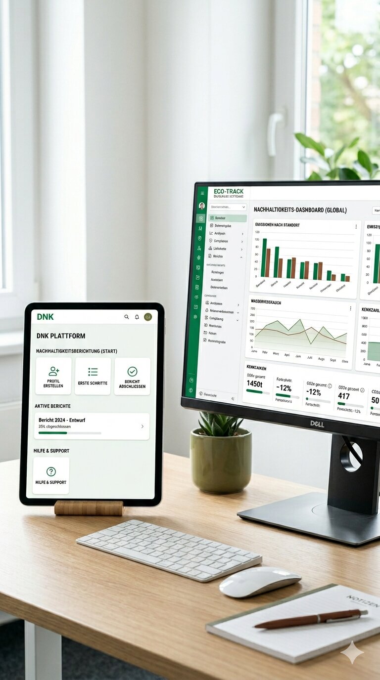 ESG-Software und kostenlose DNK-Plattform: Tools für das Nachhaltigkeitsreporting; KI-generiert