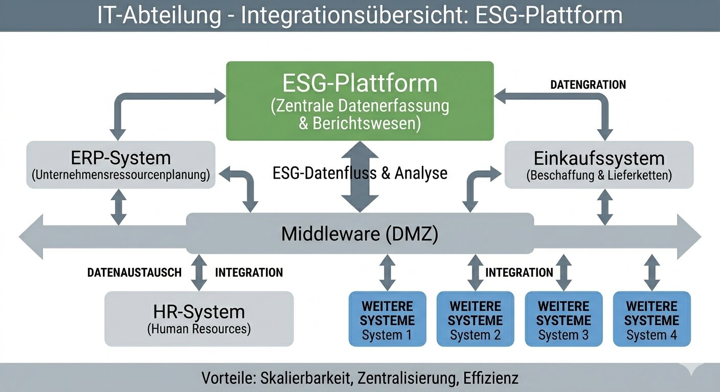ESG-Systemintegration: Anbindung von ERP, HR und Lieferantenmanagement an Nachhaltigkeitsplattform